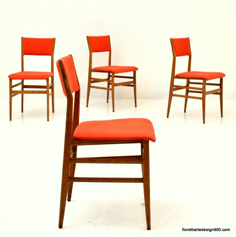 Set of four chairs 4 sedie tessuto colore salmone